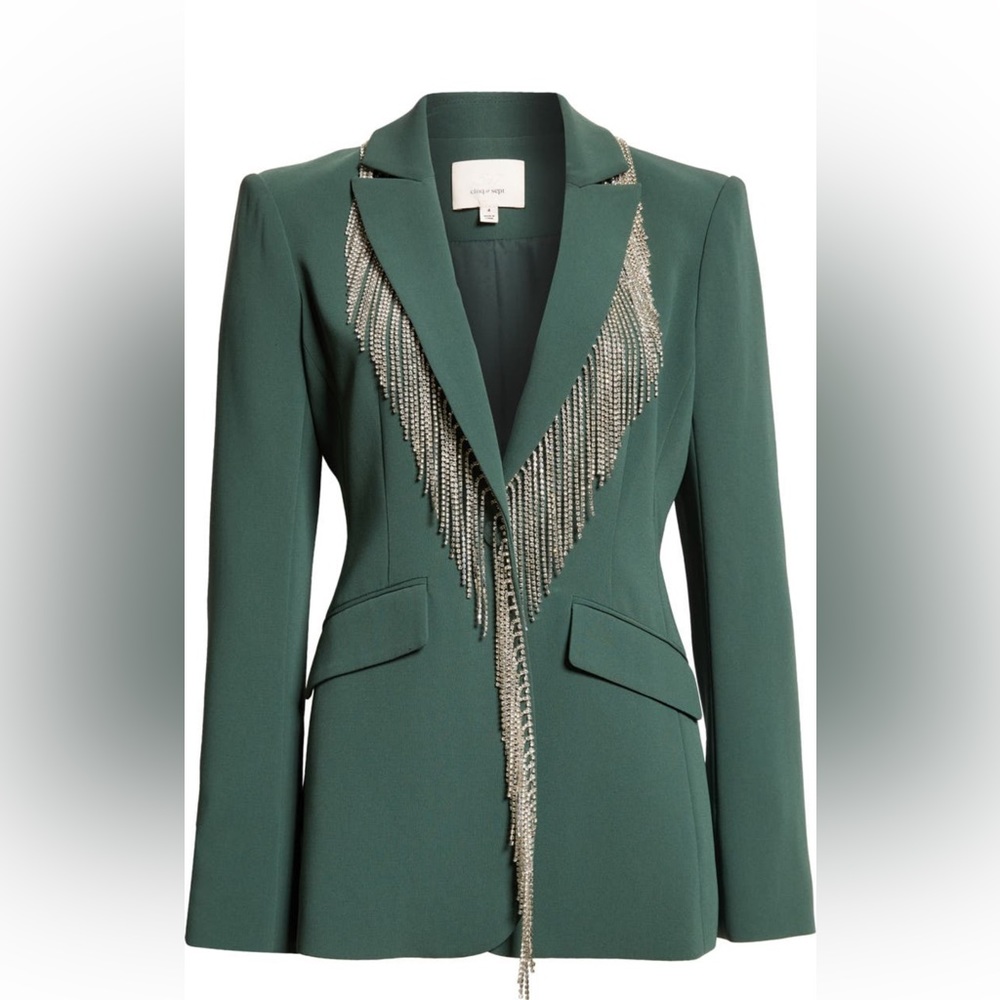 Cinq a Sept rhinestone fringe blazer